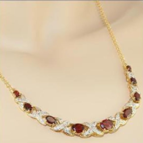 Diamonds and 7.0 CTW Garnet 17 Inch Designer Necklace. - Picture 7 of 8